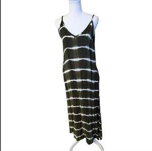 Zanzea Tie Dye Maxi Dress Womens Medium Green White Sleeveless Boho Pockets NWT